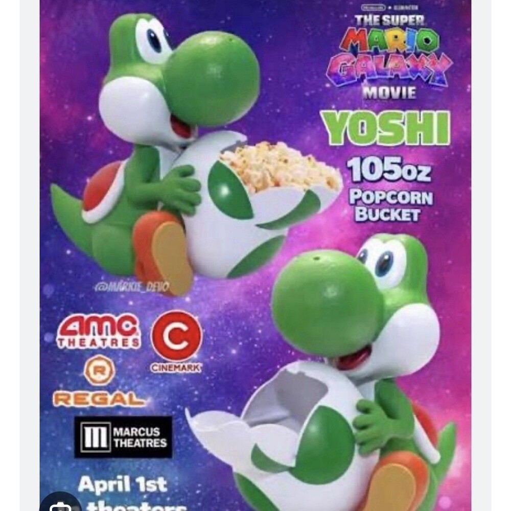 Super Mario Galaxy Yoshi Popcorn Bucket AMC Theatres Exclusive Collectible 13” - Picture 2 of 4